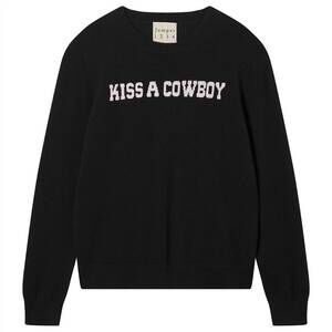 NEW JUMPER1234 women's kiss a cowboy crew sweater in black